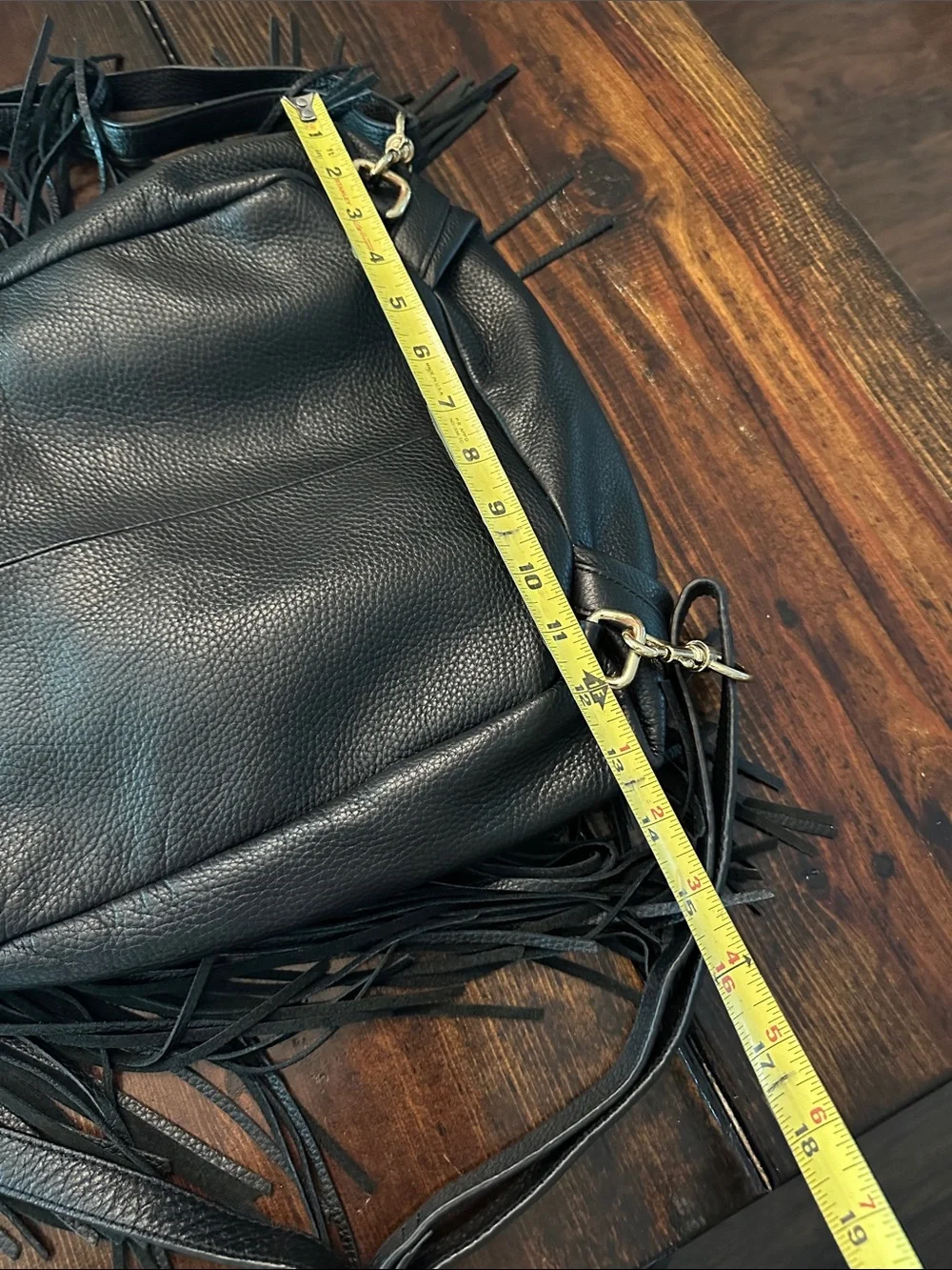 G.I.L.I pebbled black Fringe Leather Hobo backpack shoulder gold cinch purse